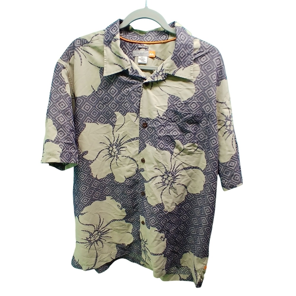 Quiksilver Mens XL Tropical Floral Print Short Sleeve Button‎ Up Shirt Regular